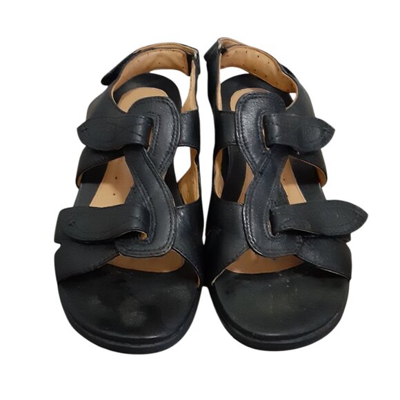 Clarks Un Structured Womens Sandals Size 6.5 W Black Leather Strappy Adjustable - Picture 1 of 8